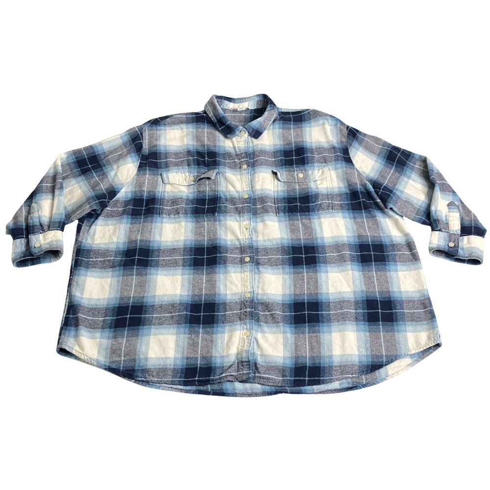 Old Navy Boyfriend Flannel Shirt Womens 3X Blue Buffalo Plaid Oversized Tunic